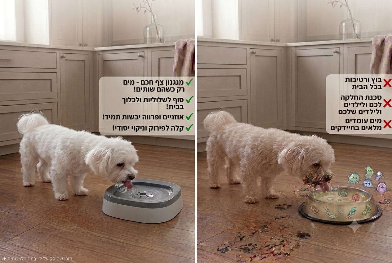 קערת שתייה חכמה לכלב וחתול – מונעת שפיכה ומגנה מחיידקים