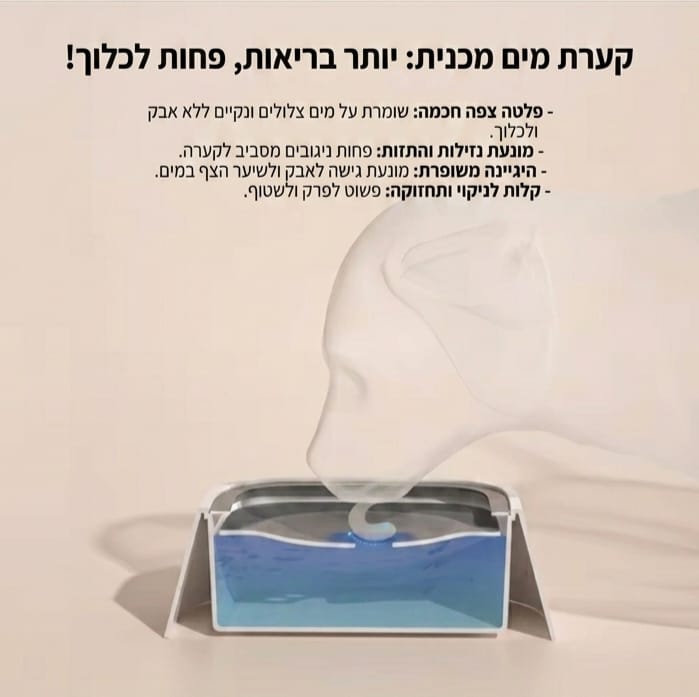 קערת שתייה חכמה לכלב וחתול – מונעת שפיכה ומגנה מחיידקים